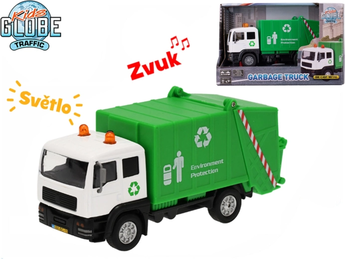 Kids Globe Traffic popelářské auto 15 cm se zpětným chodem, světlem a zvukem