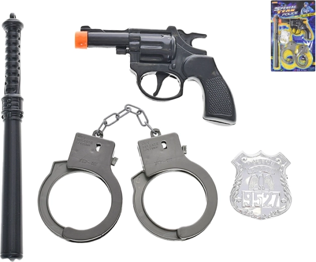 Policejní hračka – set s klapací pistolí a doplňky, 4 ks