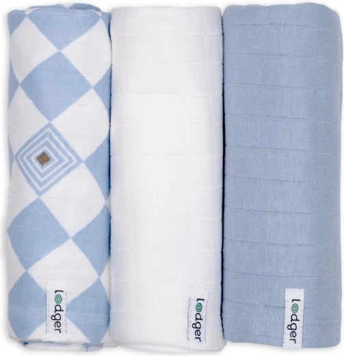 Lodger swaddler z organické bavlny Blue fogg, 70 × 70 cm (3 ks)