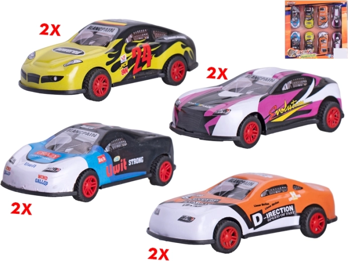 Sada sportovních autíček s natahovacím pohonem 8,5 cm, 8 ks