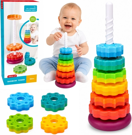 Otočná duhová skládací věž pro děti 36 cm