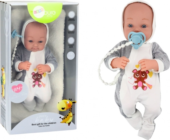 Látková panenka s dudlíkem a doplňky 35 cm