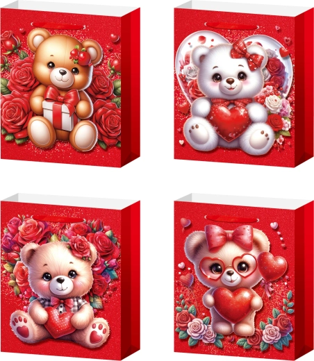 Dárková taška L medvídek s růžemi