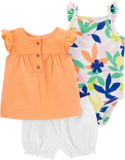 Carter's třídílný set pro holčičku Orange Flower (body, tričko a kraťasy) 9 m