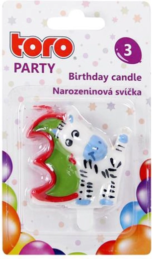 Dortová svíčka číslice 3 s koníkem TORO, zapichovací, 5 cm