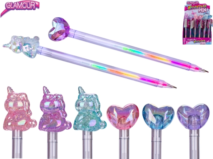 Glamour vícebarevná propiska s motivy srdce a jednorožce