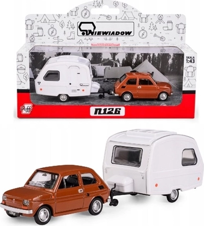 Fiat 126p s karavanovým přívěsem Niewiadów N-126 hnědý, model 1:43