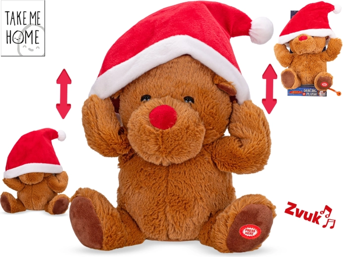 Interaktivní plyšový sob Take Me Home s hudbou a santovskou čepicí