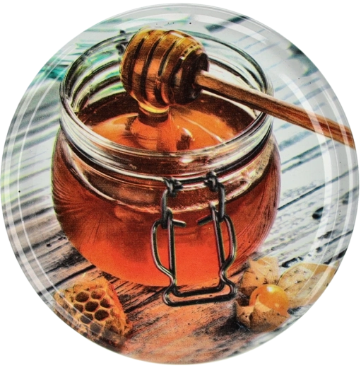 Sada kovových víček na med 82 mm, 6 zoubků, 10 ks