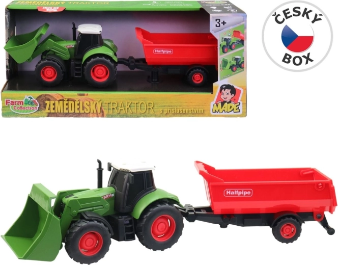 Farm Collection traktor s přívěsem na setrvačník se světlem a zvukem 30 cm (1:32)