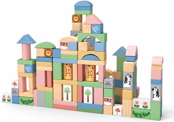 Dřevěné kostky Safari Montessori 120 ks Baby Mix