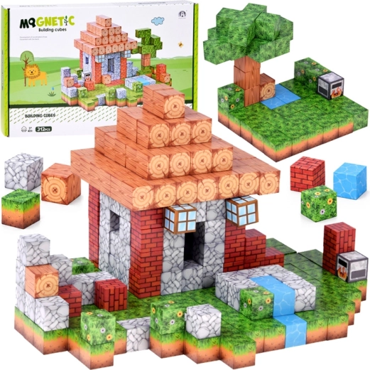 Magnetické stavební kostky chatka – konstrukční pixely 312 dílů