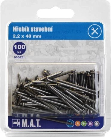 Stavební hřebíky 40 × 2,2 mm, balení 100 ks