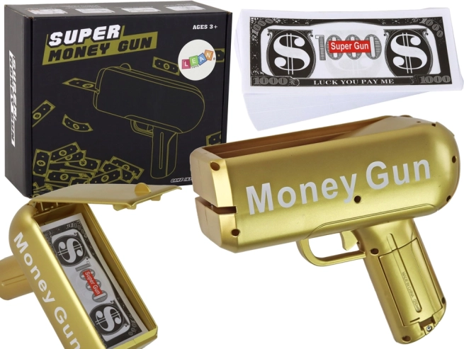 Zlatá pistole na peníze MONEY GUN – střílející bankovky