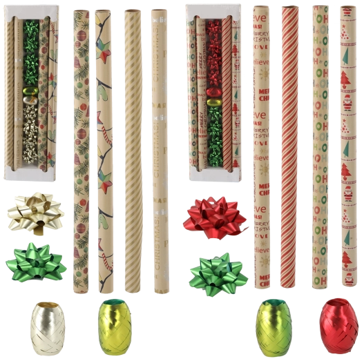 Vánoční dárkovací set Kraft mix vzorů 70 × 200 cm