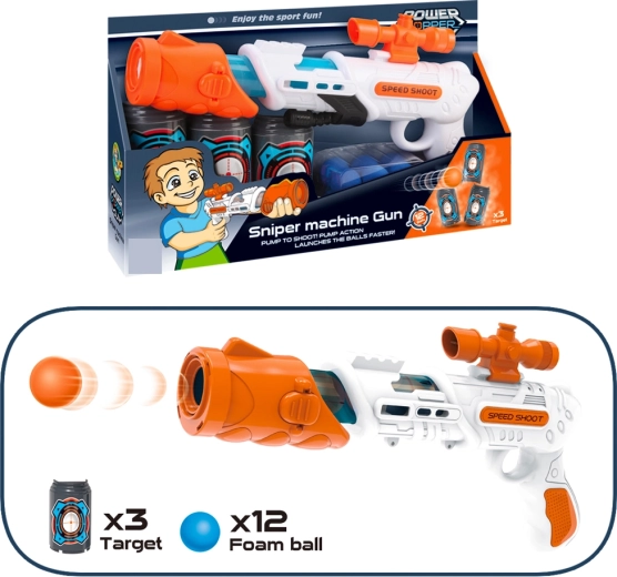 Pistole na pěnové míčky 34 cm s terči a 12 náboji