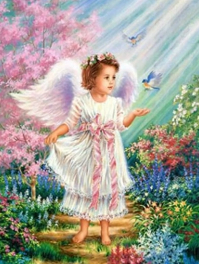 Diamantové malování Andílek s ptáčky 30 × 40 cm