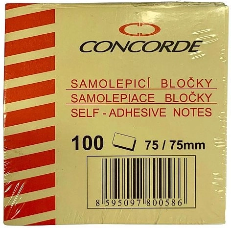 Samolepicí bloček 75 × 75 mm, 100 listů, žlutý