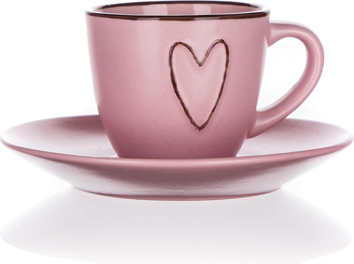 Keramický šálek s podšálkem 80 ml Heart růžový