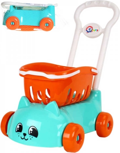 Dětský nákupní vozík s košíkem kočička