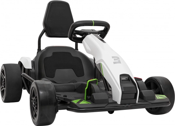 Elektrický driftovací gokart pro děti, bílý, 24V, 2×150 W, LED a rádio
