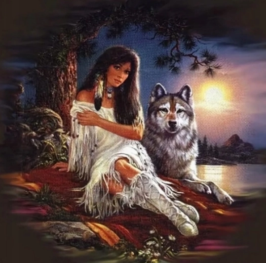 Malování podle čísel indiánka s vlkem 40 × 50 cm