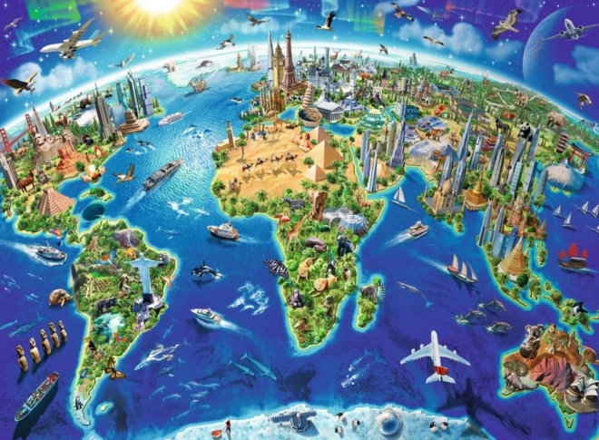 Puzzle mapa světa s památkami XXL 200 dílků