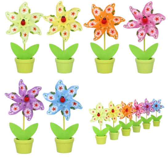 Větrník s beruškou do květináče 9 × 15 cm – mix 6 barev