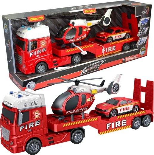 Hasičský tahač s vrtulníkem a autem 1:12 CITY SERVICE CAR