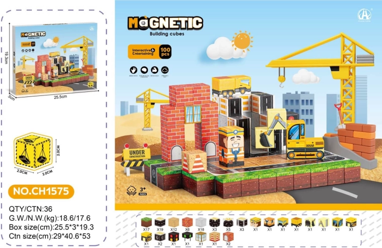 Magnetické kostky – staveniště 100 dílů