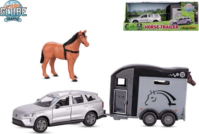 Kids Globe Traffic VOLVO EX90 s přívěsem na koně, kovový model 28 cm