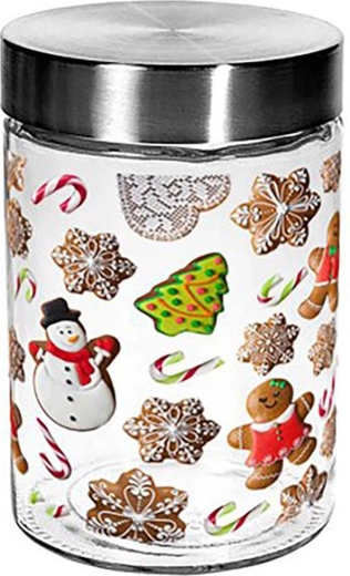 Skleněná dóza na cukroví TORO 1100 ml s motivem perníčků