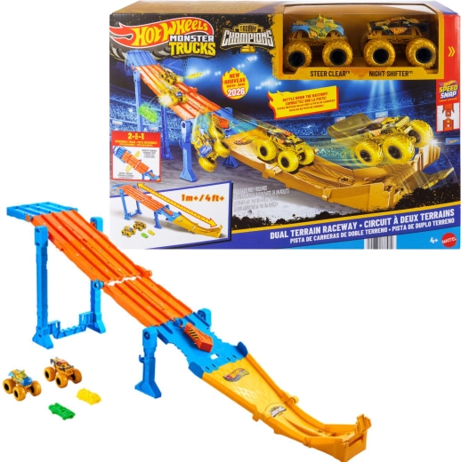 Hot Wheels monster trucks 2v1 závodní dráha dual terrain raceway + 2 monster trucky