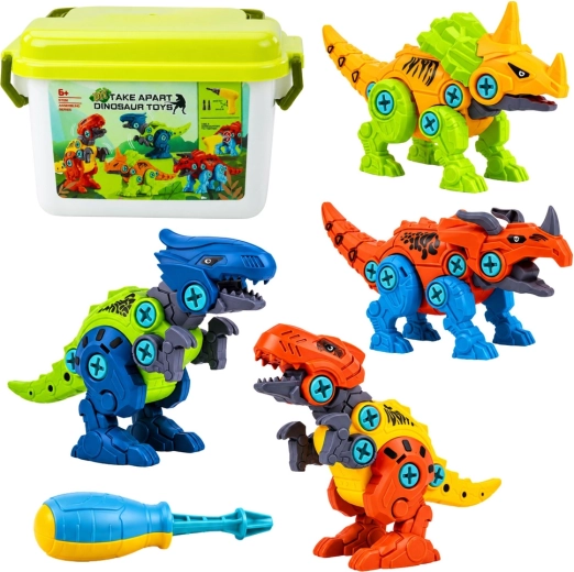 Konstrukční dinosauři na šroubování 4 v 1 s elektrickým šroubovákem a kufříkem