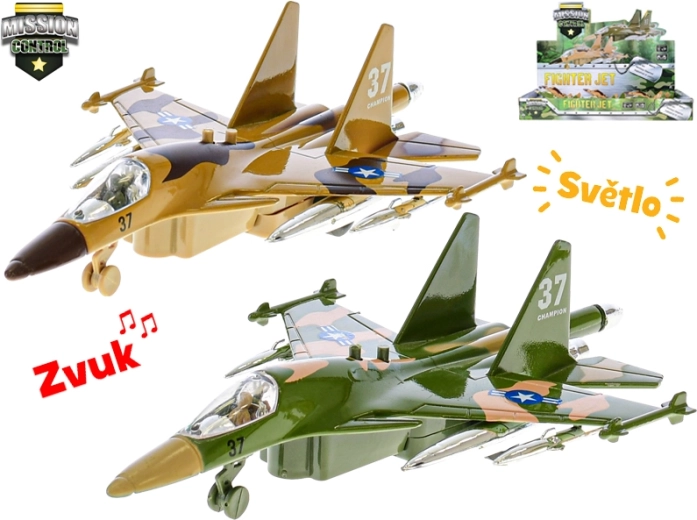 Mission Control vojenské letadlo 19 cm se zpětným chodem, světlem a zvukem