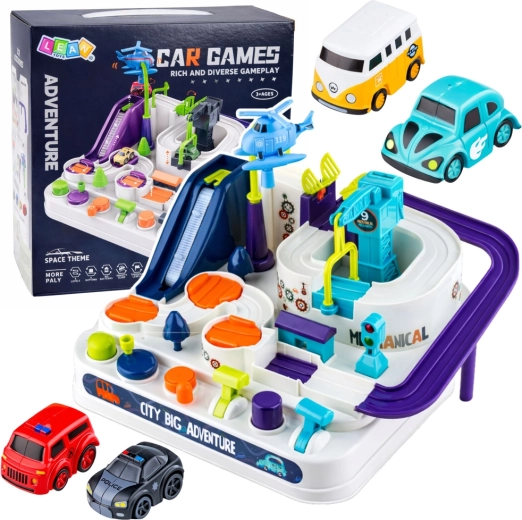 Interaktivní městský překážkový autodráhový set s parkovištěm a 4 autíčky