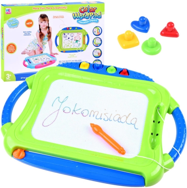 Barevná magnetická kreslicí tabule se razítky – Znikopis