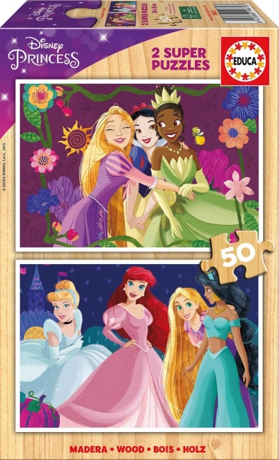 Dřevěné puzzle DISNEY princezny 2×50 dílků