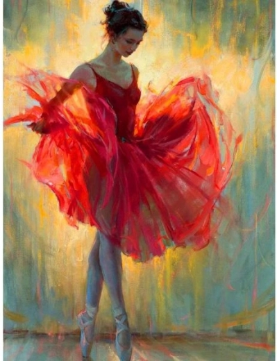 Diamantové vyšívání (diamond painting) baletka v červené 30 × 40 cm