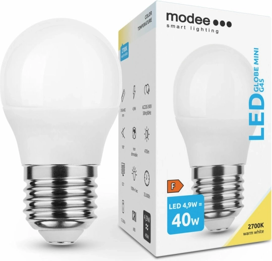 Modee Smart Lighting LED miniaturní žárovka G45 E27 4,9 W teplá bílá