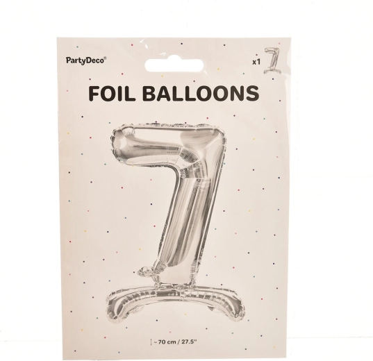 Stříbrný stojící fóliový balónek číslo 7 (70 cm)