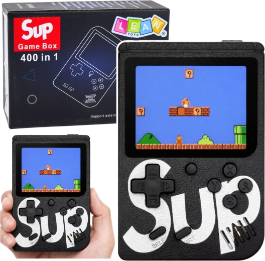 Kapesní retro herní konzole SUP s 400 hrami, 8bit, černá