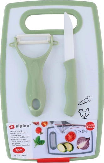Kuchyňský set ALPINA – prkénko, nůž a škrabka