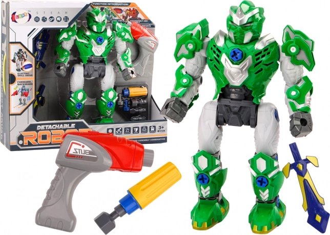 Šroubovatelný robot se světly a zvuky – zelený set s vrtačkou a šroubovákem