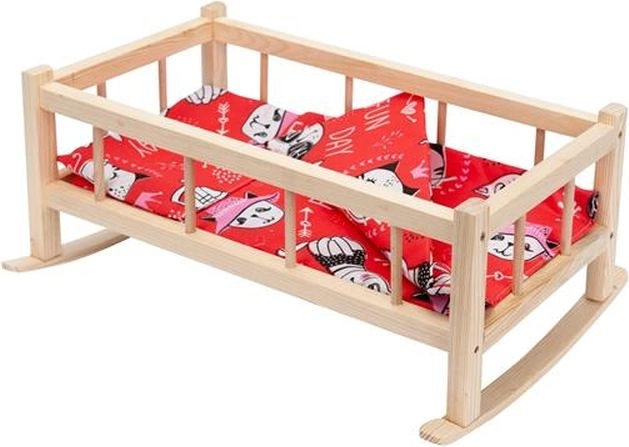 Dřevěná střední kolébka pro panenky s povlečením