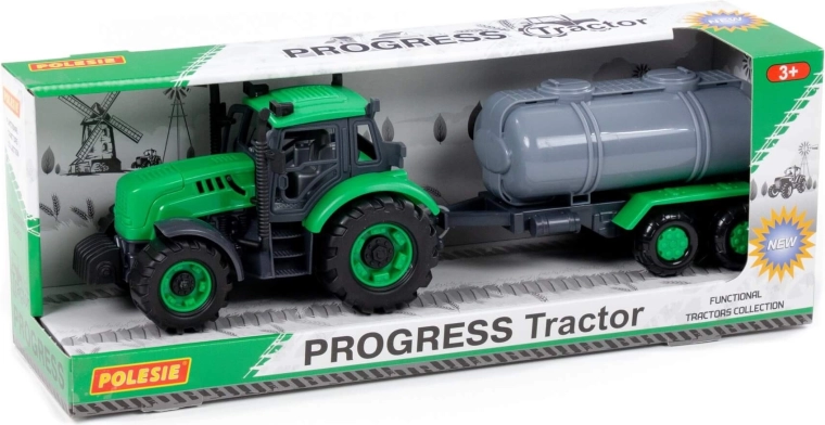 Traktor Progres s cisternovým přívěsem na setrvačník