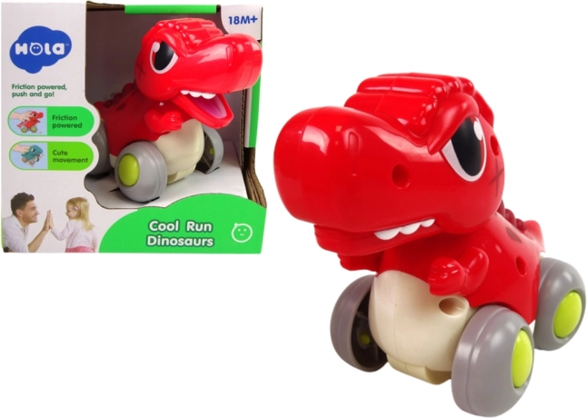 Červený dinosaurus na kolečkách T‑Rex – tahací/frikční hračka pro nejmenší