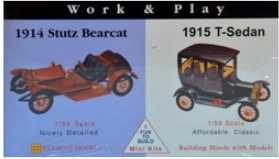 Glencoe Models Work & Play plastikový model aut 1915 Ford T-Sedan / 1914 Stutz Bearcat