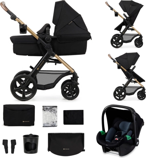 Kinderkraft moov 2 kombinovaný kočárek 3v1 pure black s pěnovými koly