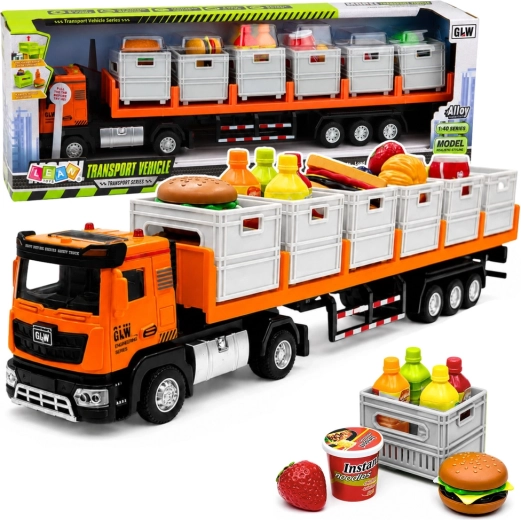 Transportní kamion s návěsem a potravinami na baterie 1:40 oranžový